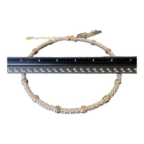 Scroll Gold And Silver Tone Metal Wire Statement Collar Necklace Crystal Accents - Picture 12 of 13